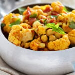 Vegan cauliflower curry with chickpeas and vegetables