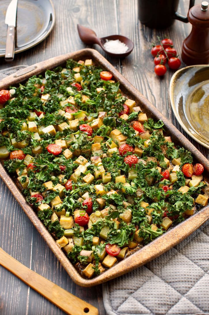 Vegan Sheet Pan Hash Browns With Tofu Kale The Vegan Atlas