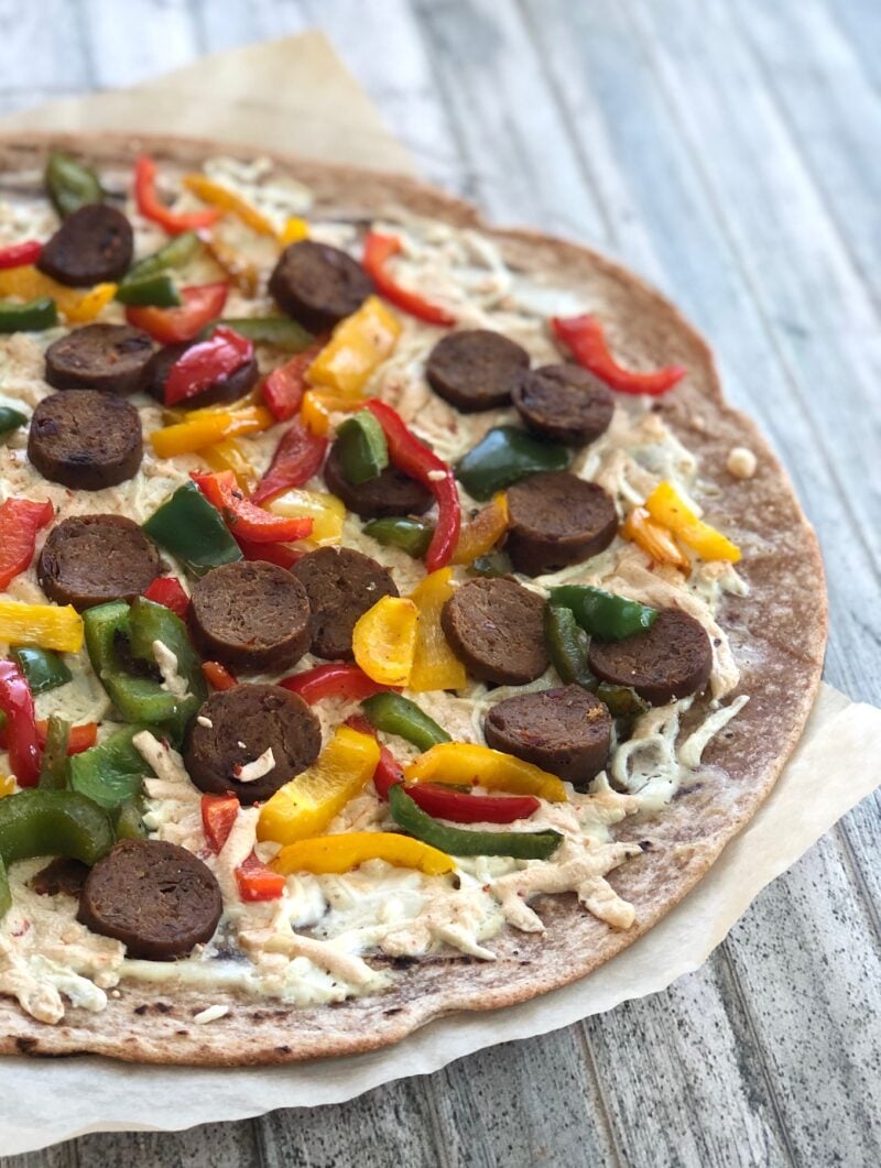 Vegan Sausage and Peppers Pizza (Red or White)