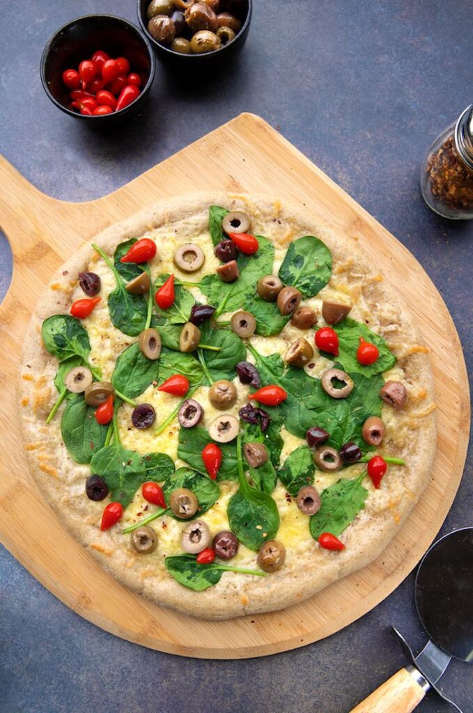 Vegan Spinach and Olive Pizza (red or white) The Vegan Atlas