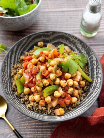 Spanish garbanzo stew on quinoa