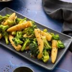 Stir-fried broccoli and baby corn served