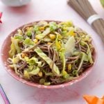Stir-fried soba with cabbage and corn