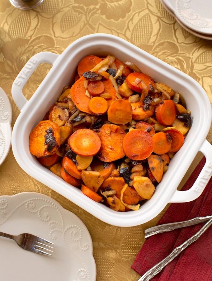 Tsimis Sweet Potato & Carrot Tzimmes - The Vegan Atlas