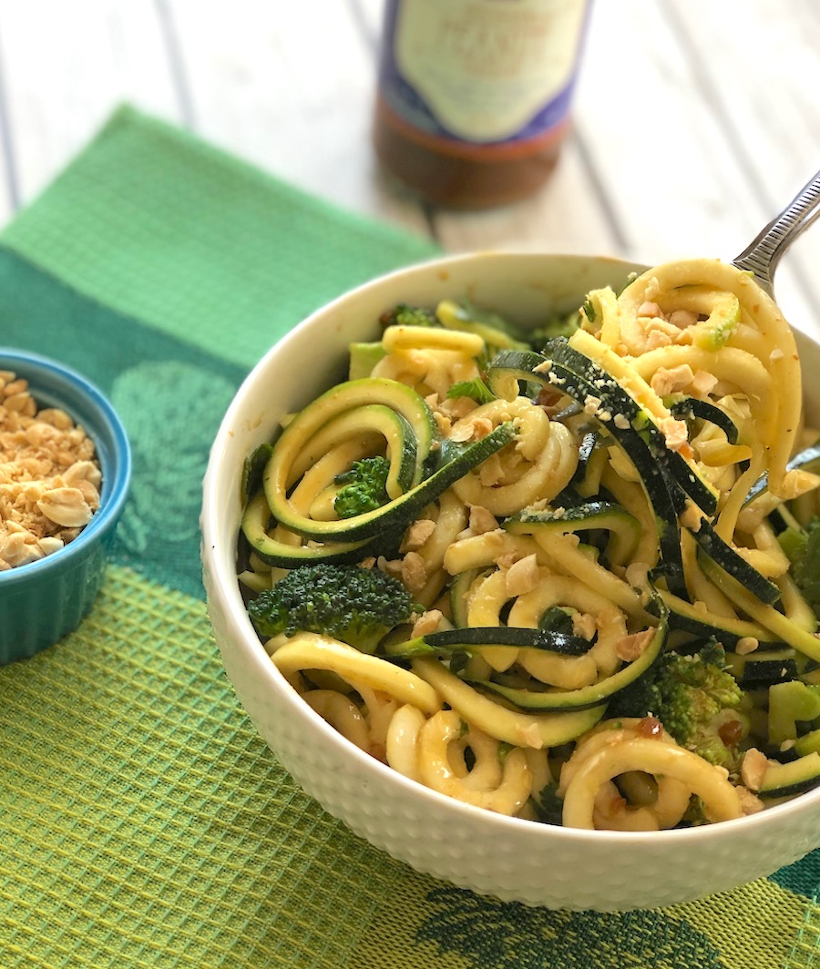 Zucchini noodles with peanut sauce and cilantro