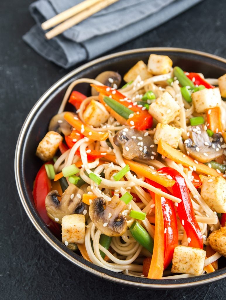 Teriyaki Asian Noodles with Tofu and StirFried Vegetables