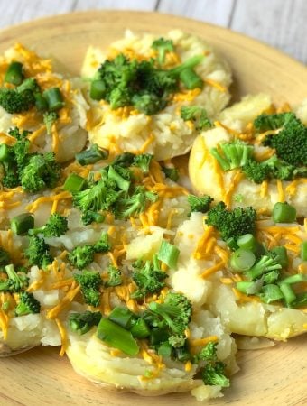 vegan broccoli and cheddar smashed potatoes1