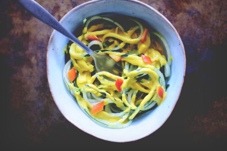 Spicy Spiralized Turmeric Tahini Cucumber Noodles (Gluten-Free, Vegan)