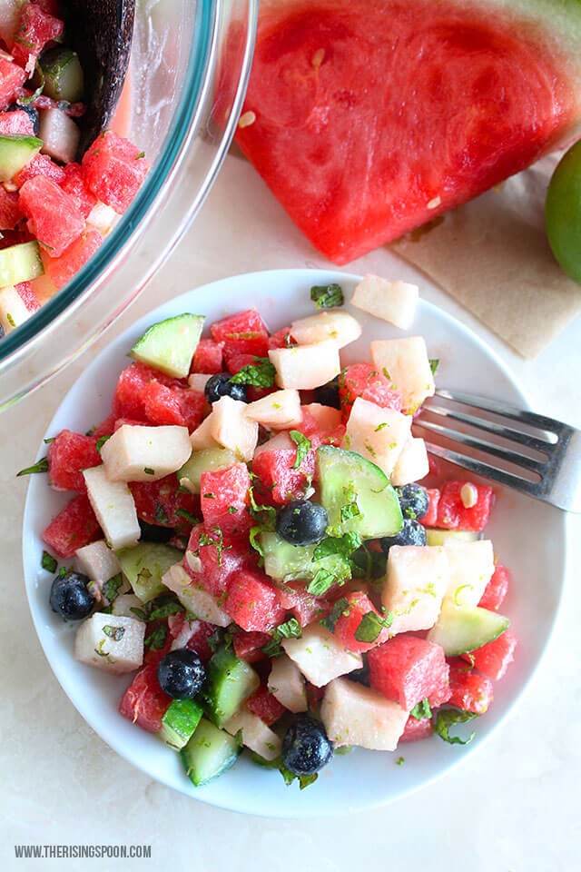 Watermelon, Cucumber & Jicama Salad with Coconut Lime Dressing (Paleo & Vegan)