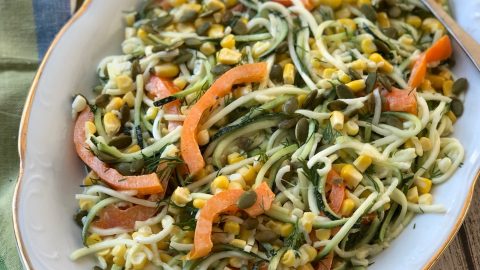 Zucchini Noodles with Fresh Corn & Bell Pepper - The Vegan Atlas