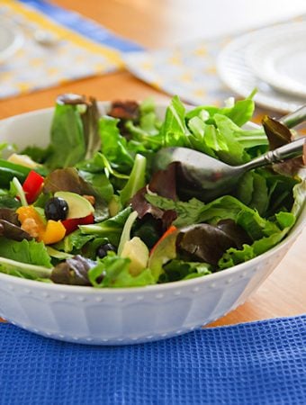 Mixed greens salad with avocado and blueberries