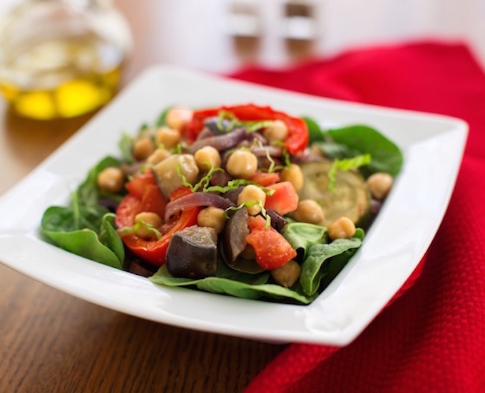 Roasted ratatouille served on salad