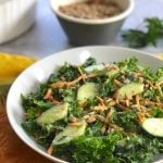 Kale and Cucumber salad with avocado tahini dressing