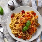 Pasta with Roasted Eggplant and Bell Peppers