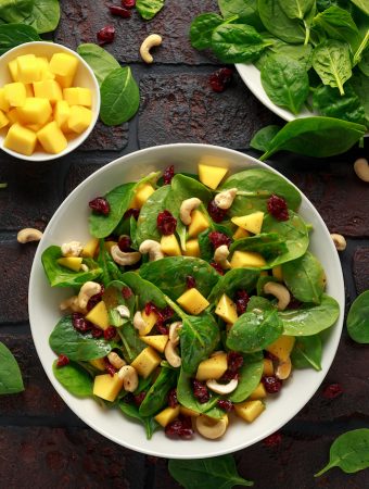 Spinach and Mango Salad With Cranberries and Cashews