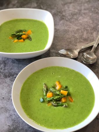 Vegan Cream of Asparagus Soup (with peas and greens)
