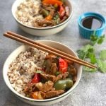 Vegan pepper steak made with seitan or plant protein