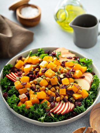 Kale and Butternut Squash Salad with Apples and Cranberries