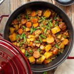 Vegan Beefy seitan stew with vegetables