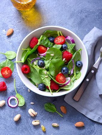Spinach Salad With Berries And Seeds, Healthy Lunch, Summer Snack, Raw Eating And Diet