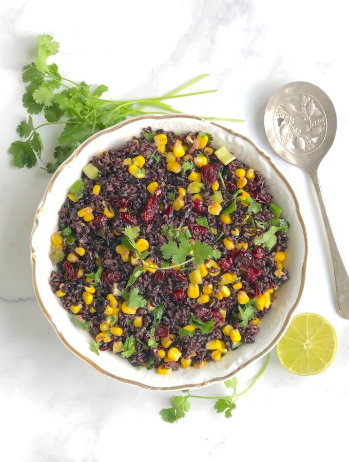 Festive Black Rice Pilaf with Corn and Cranberries - The Vegan Atlas