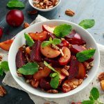 Summer plum and beet salad with walnuts or pecans
