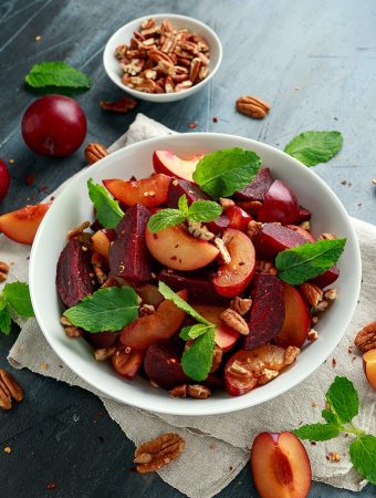 Summer plum and beet salad with walnuts or pecans