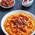 Maple mashed sweet potatoes with pecans
