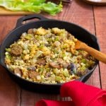 Skillet Cornbread stuffing with vegan sausage