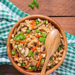 Mushroom-Barley pilaf with peas and carrots