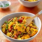 Vegan pasta curry with red beans and cauliflower