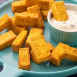 Vegan Baked tofu nuggets with tartar sauce