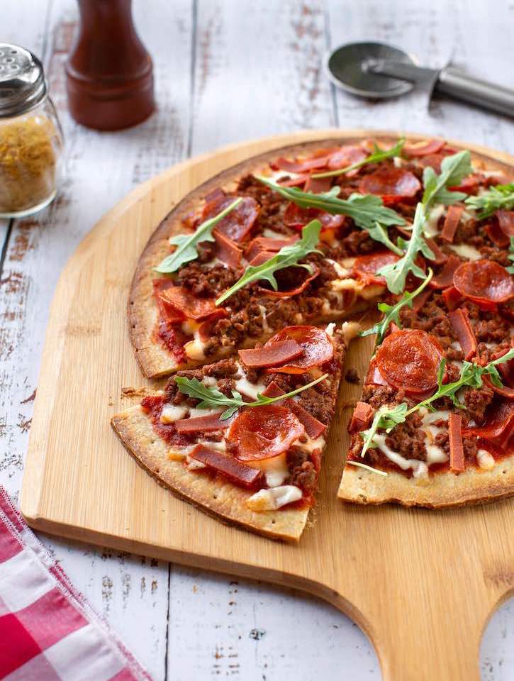 Vegan Meat Lovers Pizza Made With Plant Based Proteins