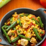 Tofu with corn, green beans, and tomatoes1