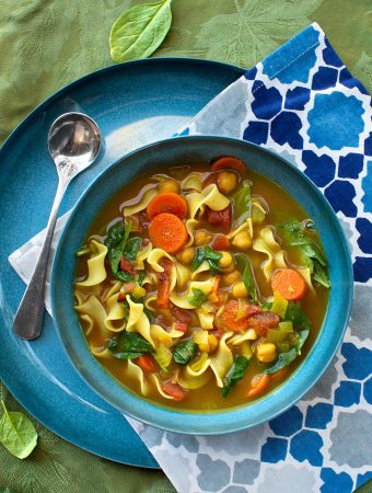 Curried Spinach & Chickpea Soup with Noodles