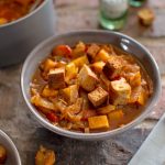 Vegan Sweet and Sour Cabbage soup with croutons