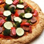 roasted vegetable and vegan sausage pizza