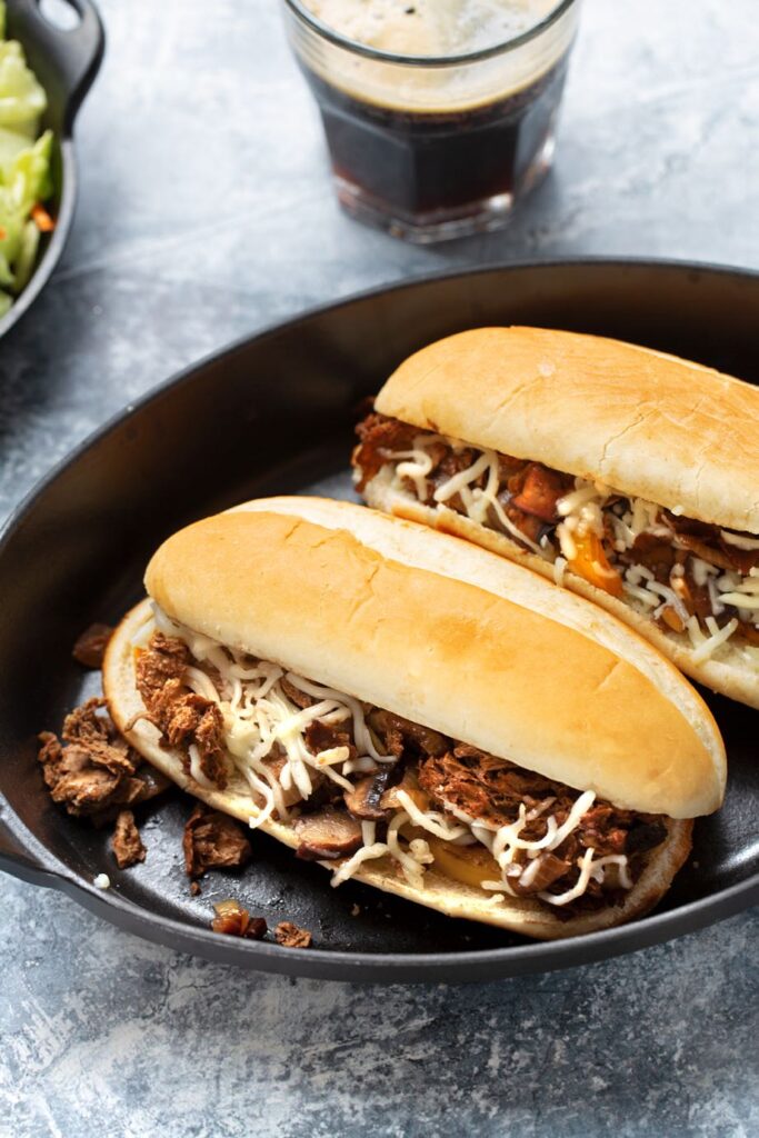 Portobello & Seitan Vegan Philly Cheesesteak Sandwiches