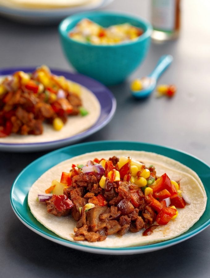 Vegan Pulled Protein Tacos with CornPineapple Salsa The Vegan Atlas