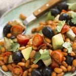 Bean and Avocado Salad with olives and tomatoes