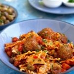 Pasta Puttanesca with Vegan Meatballs sm