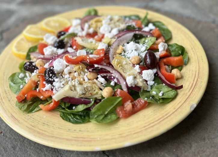 Greek salad with artichokes,chickpeas & vegan feta