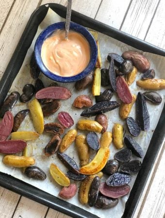 Roasted fingerling potatoes with sriracha mayo