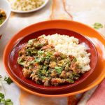 Roasted Eggplant Curry with Mustard Greens