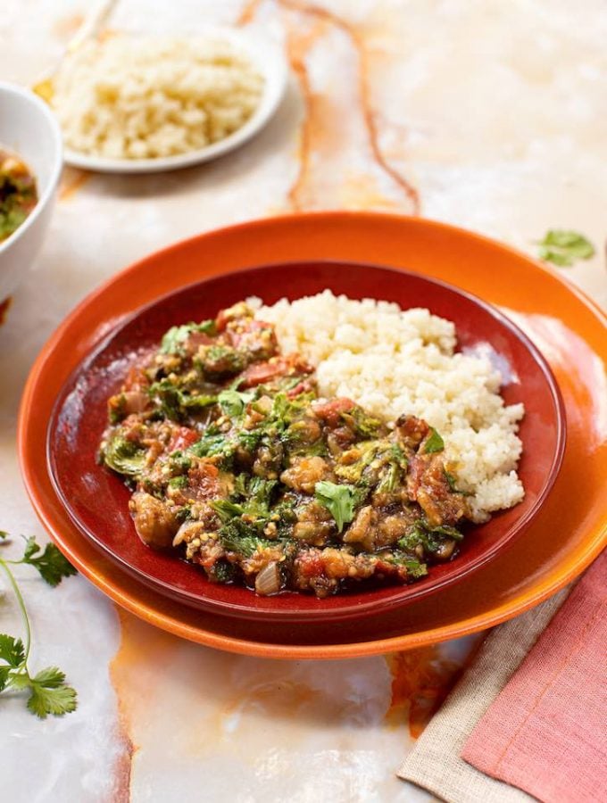 Roasted Eggplant Curry with Mustard Greens or Spinach The Vegan Atlas