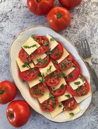 Vegan Caprese salad (tomato, basil, & plant-based mozzarella)