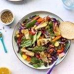 Spinach and artichoke salad with chickpeas and olives