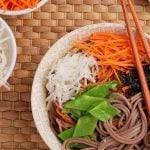 Soba noodle bowl with daikon and carrot