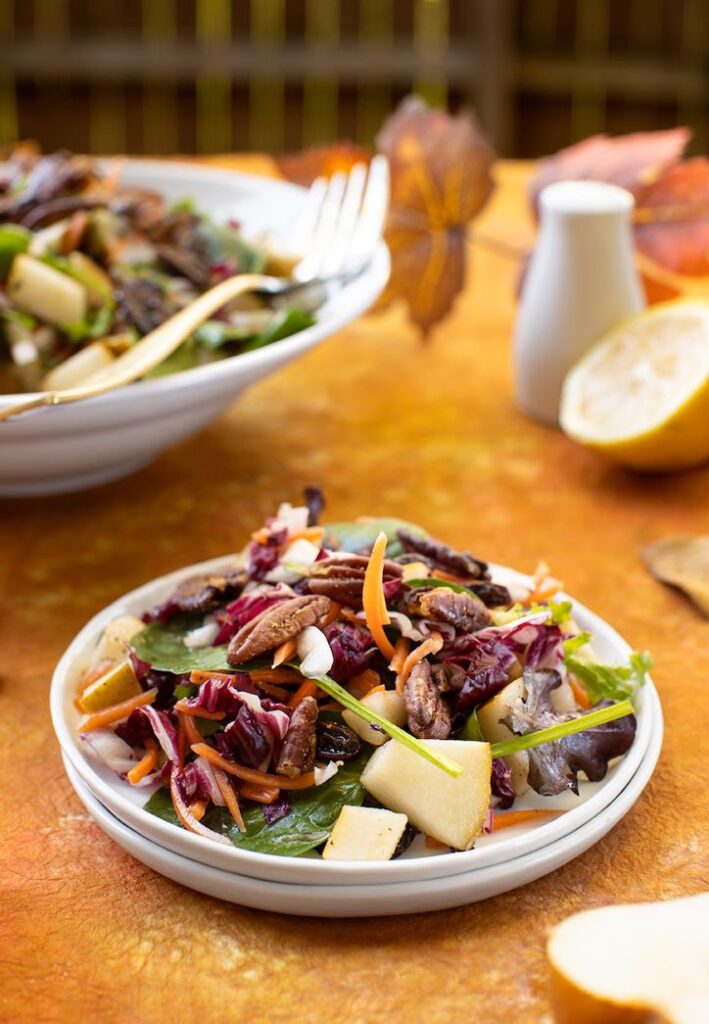 Mixed Greens and Pear Salad with Maple Glazed Pecans