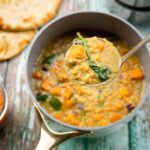 Red lentil soup with sweet potatoes and greens1